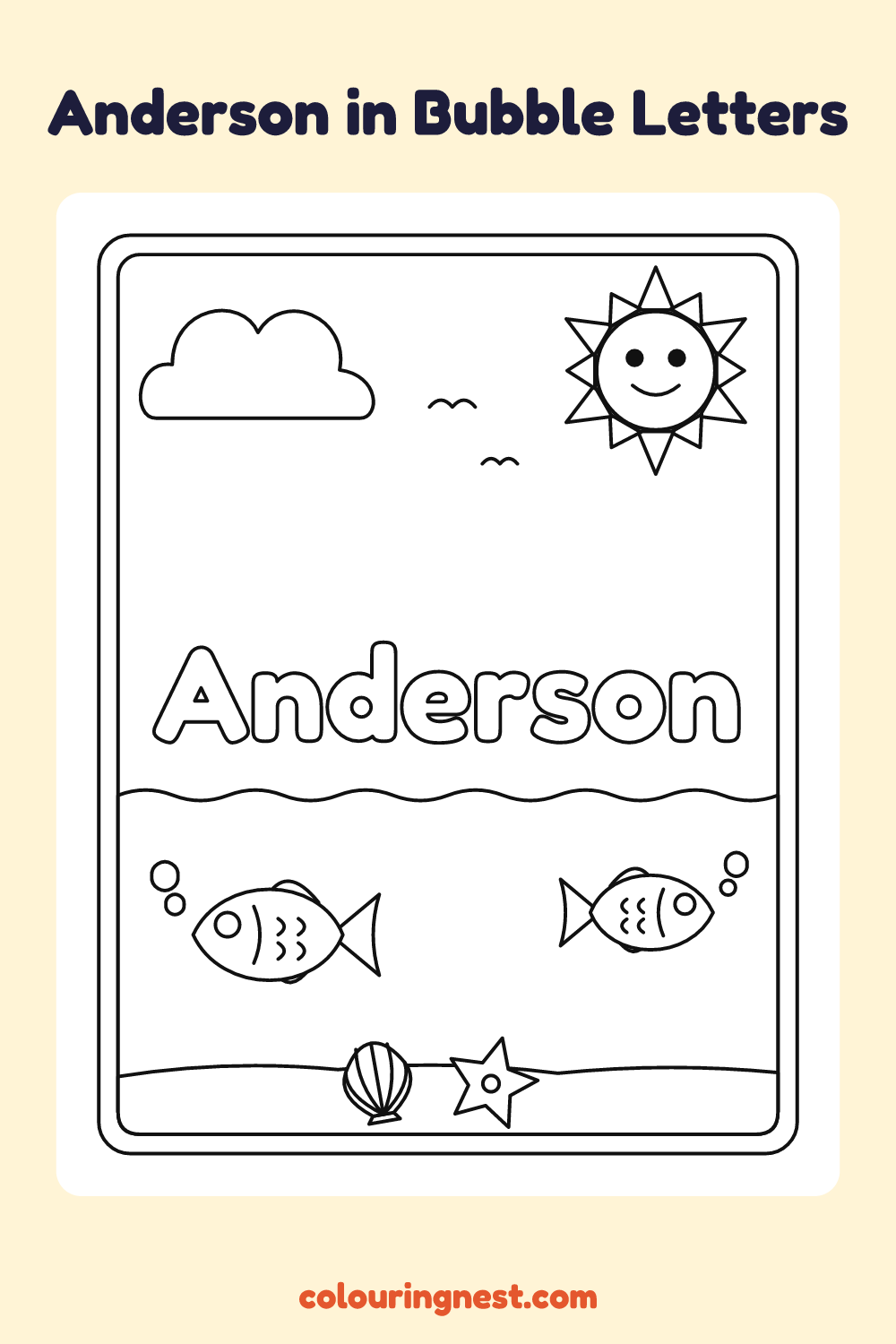 Anderson in Bubble Letters coloring page: free printable black-and-white line art