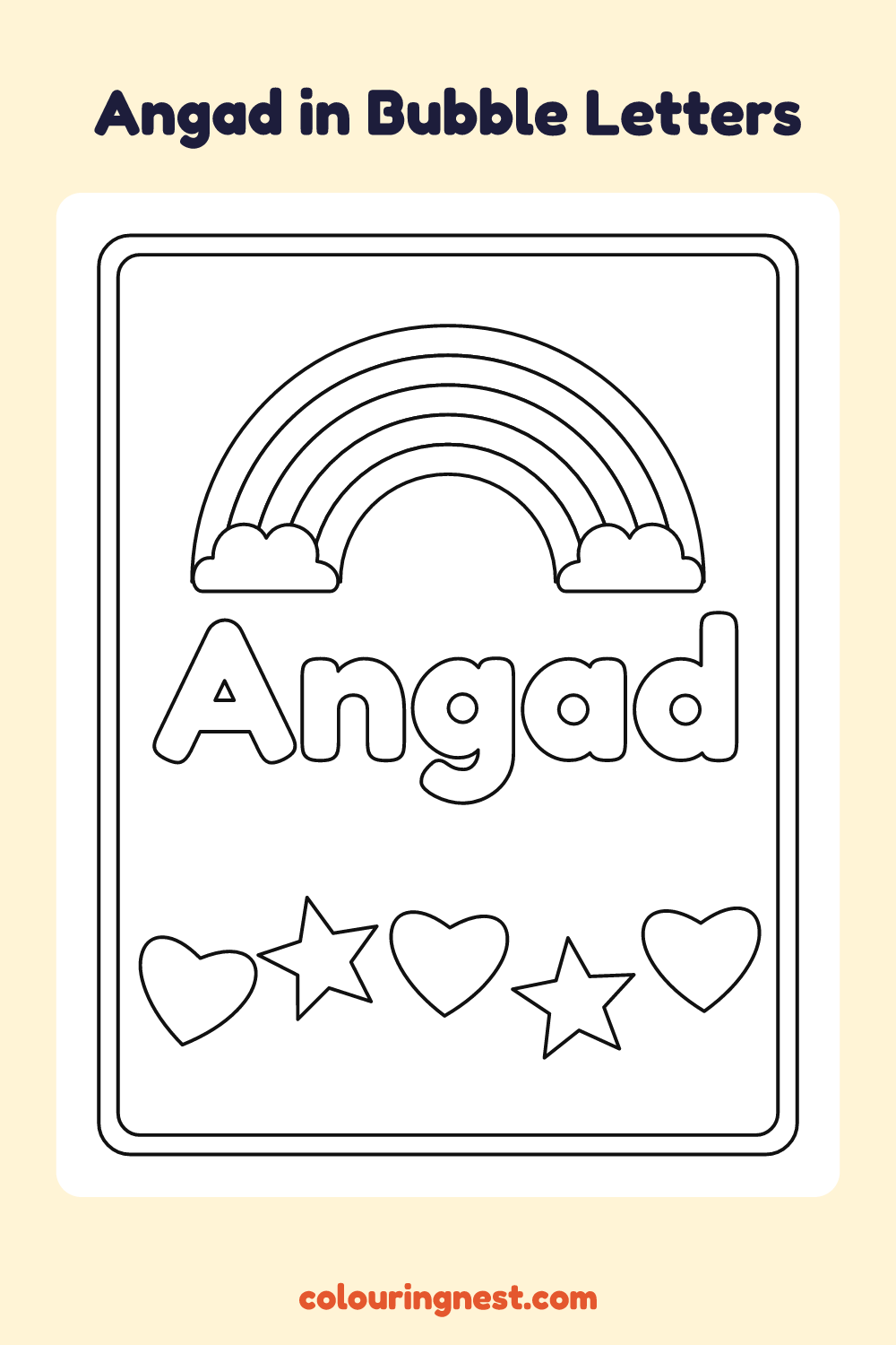 Angad in Bubble Letters coloring page: free printable black-and-white line art
