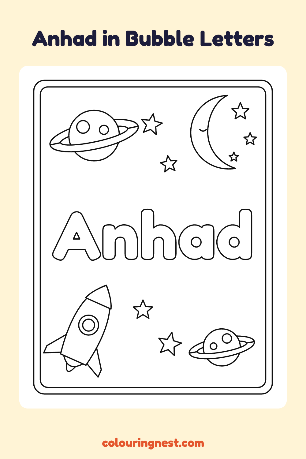 Anhad in Bubble Letters coloring page: free printable black-and-white line art