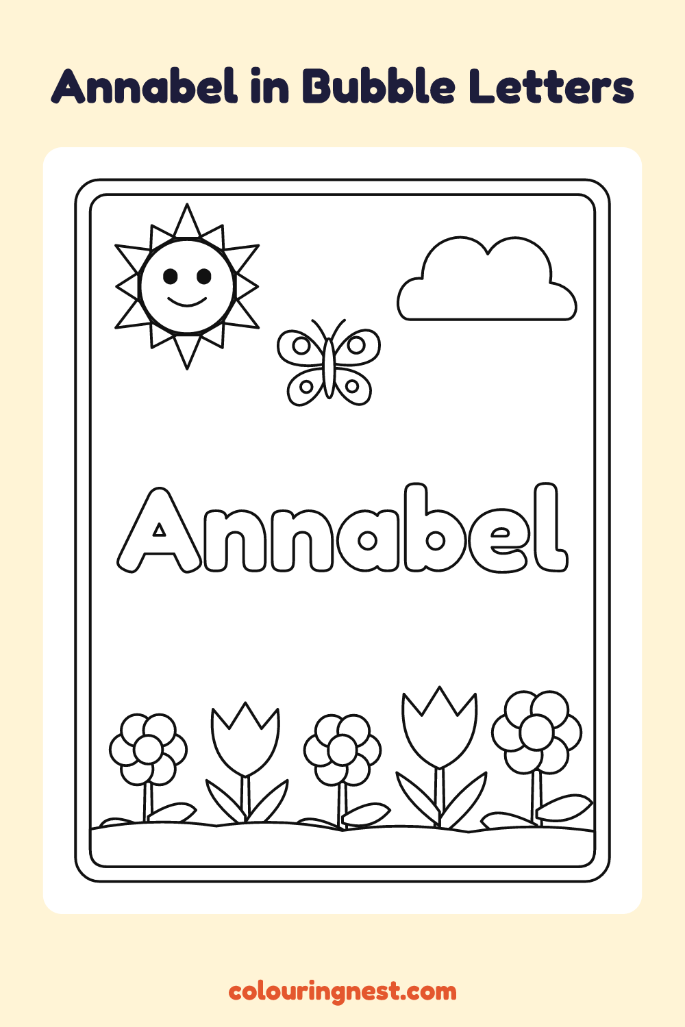 Annabel in Bubble Letters coloring page: free printable black-and-white line art