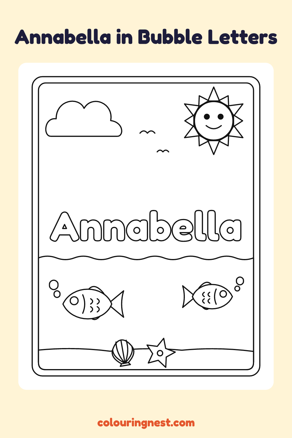 Annabella in Bubble Letters coloring page: free printable black-and-white line art