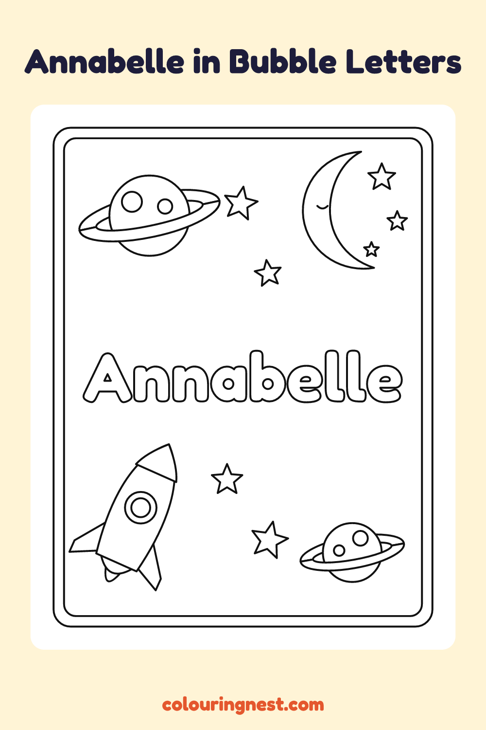 Annabelle in Bubble Letters coloring page: free printable black-and-white line art