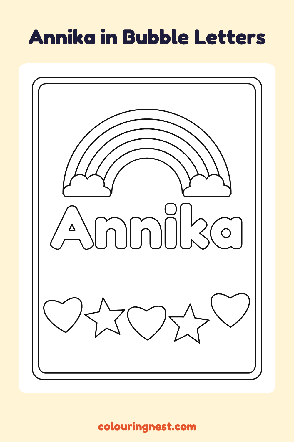 Annika in Bubble Letters coloring page: free printable black-and-white line art