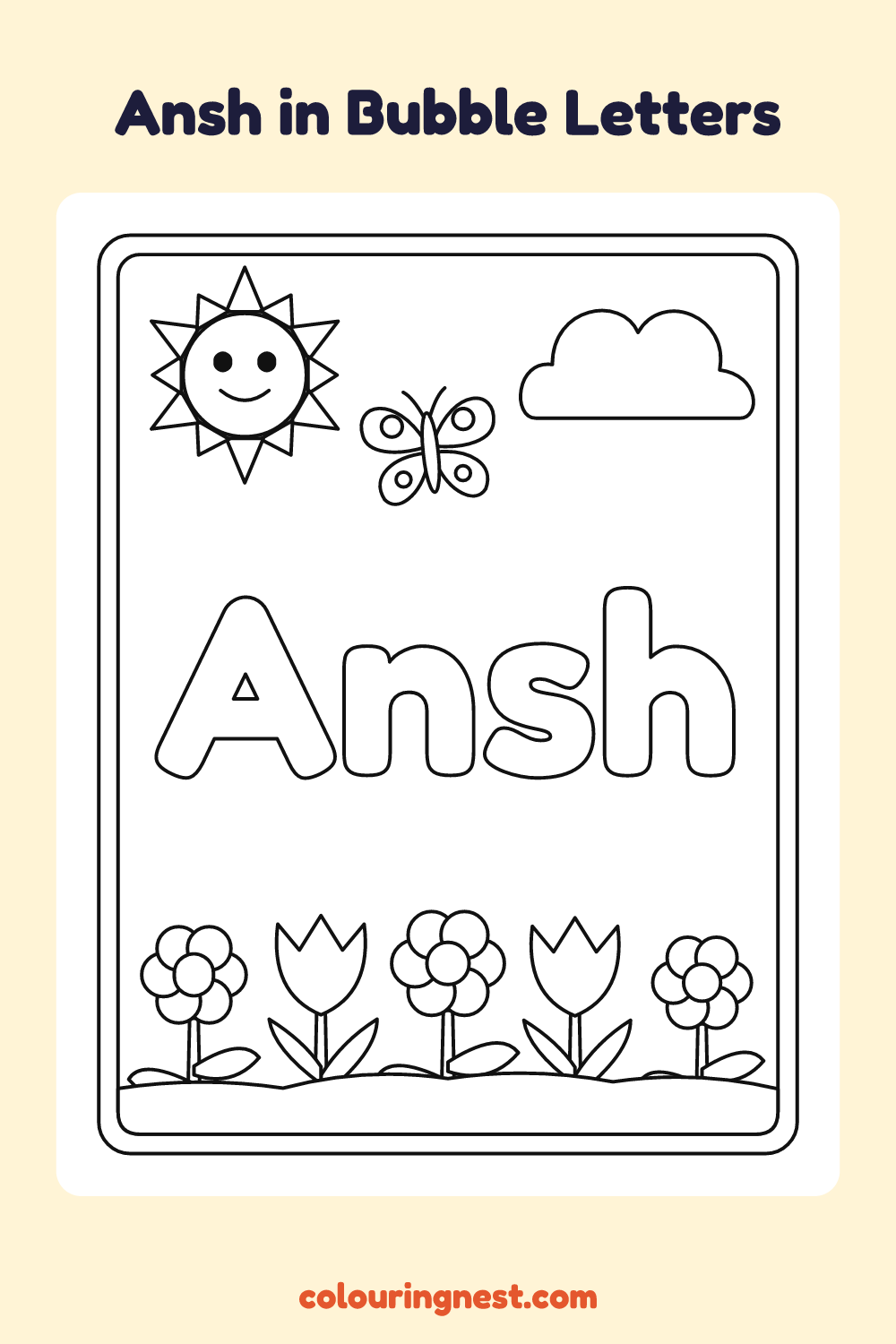 Ansh in Bubble Letters coloring page: free printable black-and-white line art