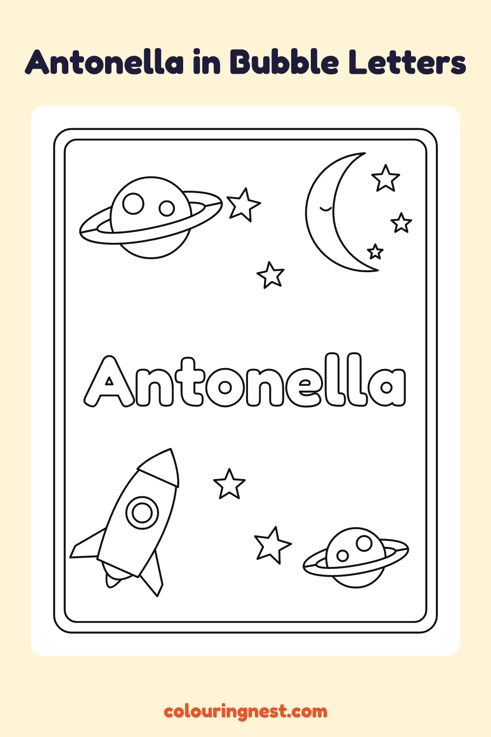 Antonella in Bubble Letters coloring page: free printable black-and-white line art