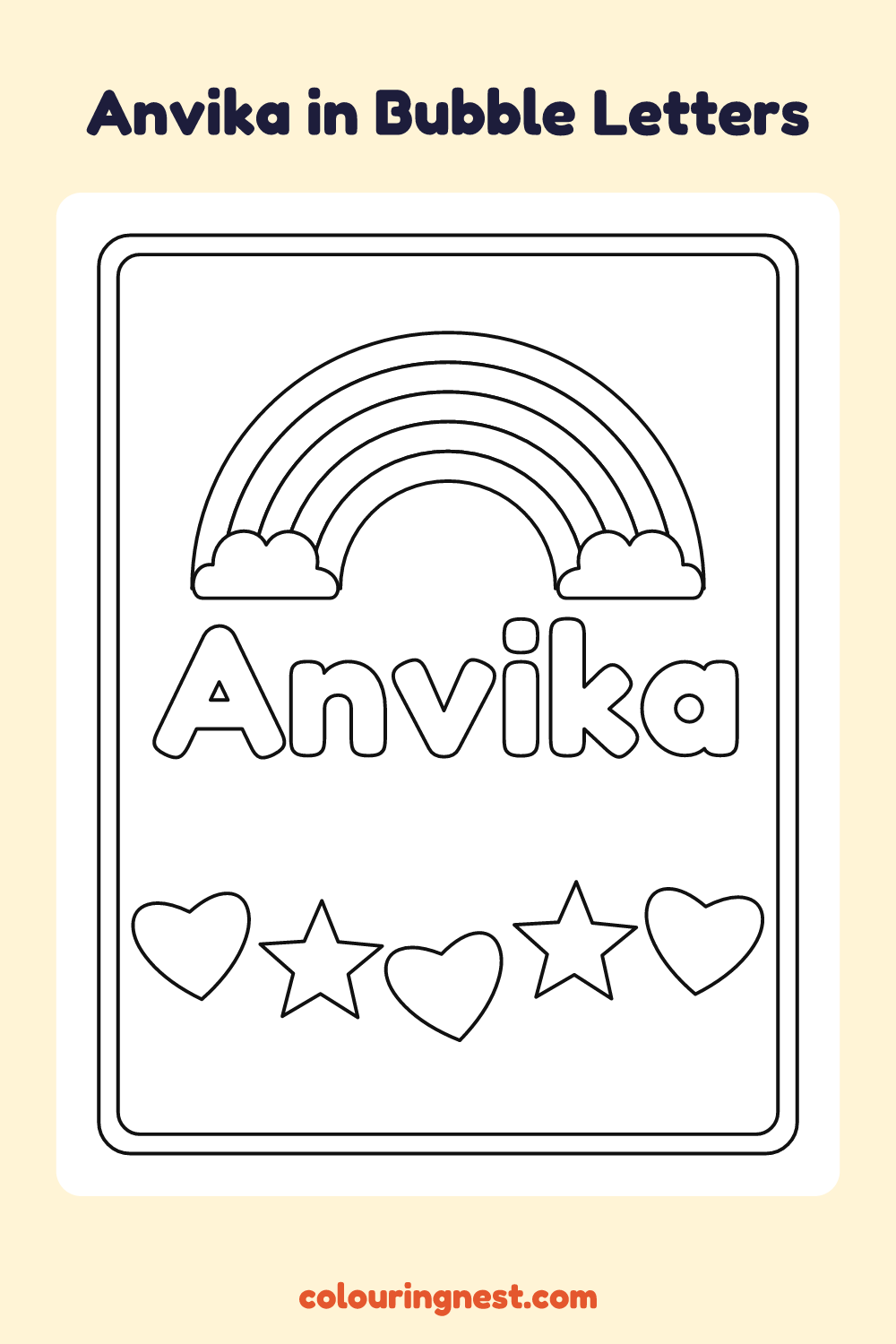Anvika in Bubble Letters coloring page: free printable black-and-white line art