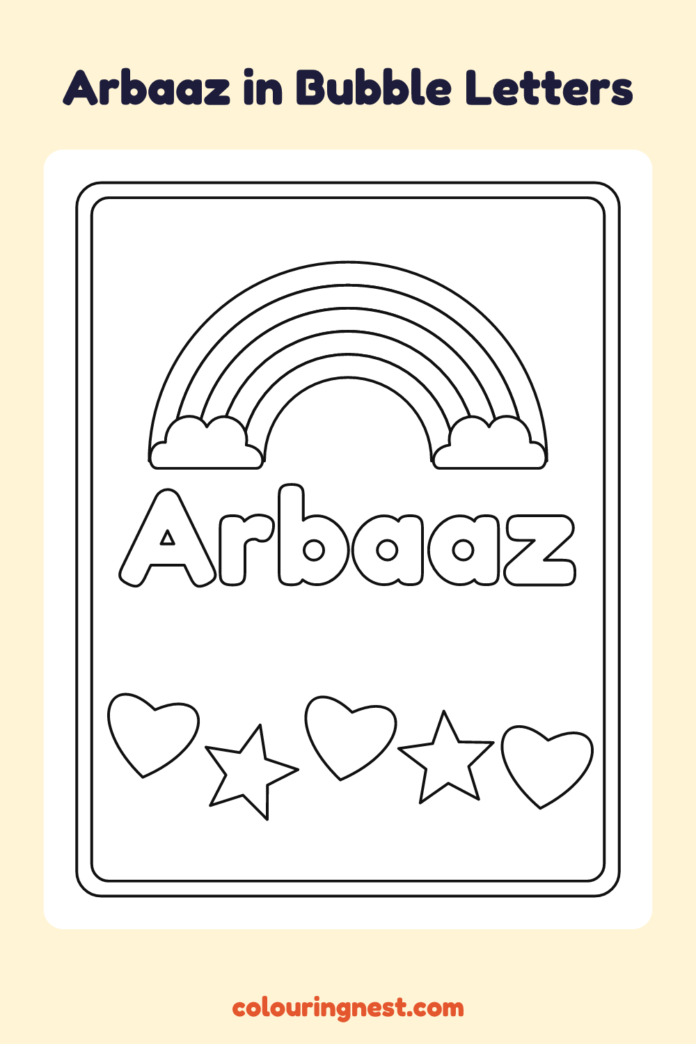 Arbaaz in Bubble Letters coloring page: free printable black-and-white line art