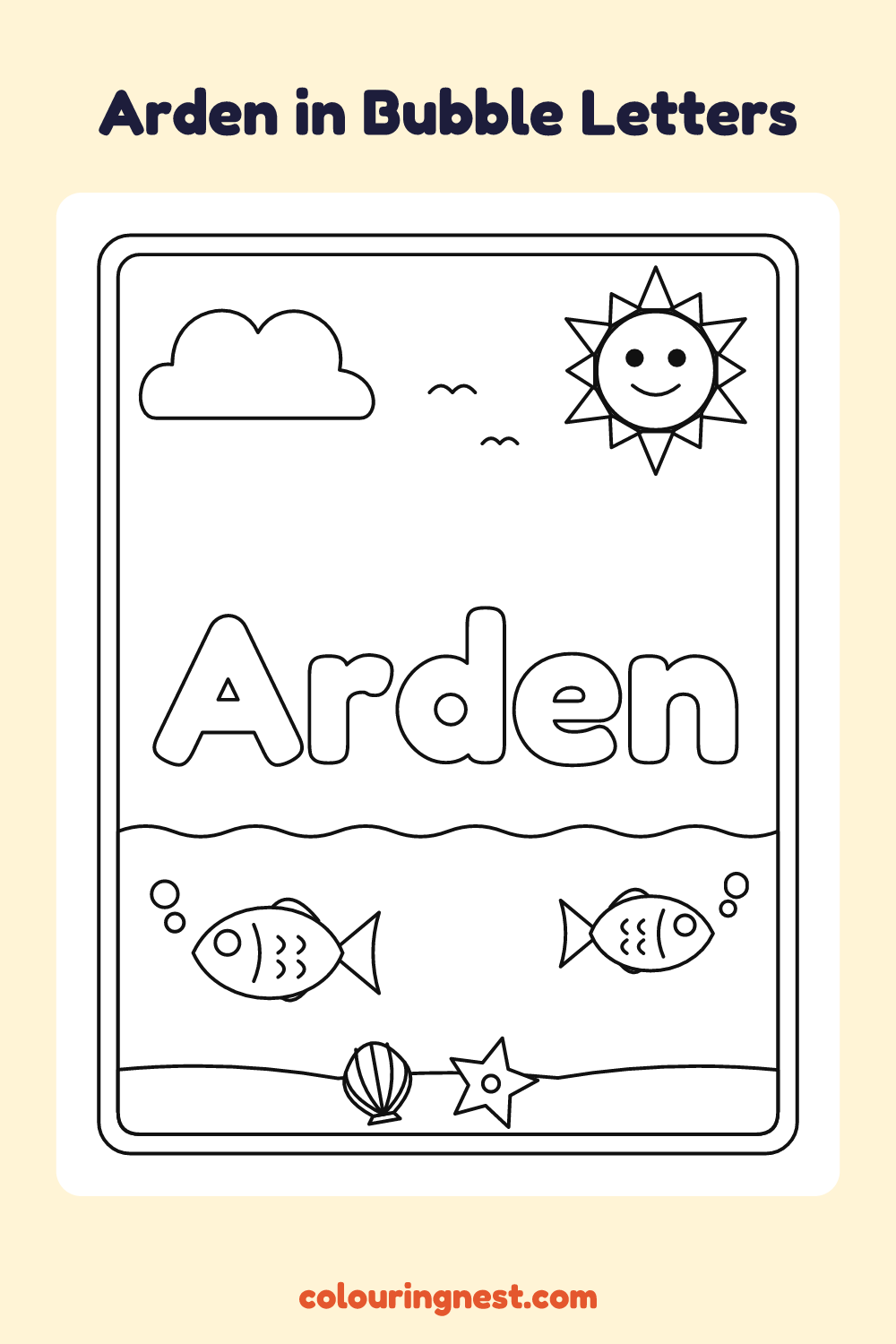 Arden in Bubble Letters coloring page: free printable black-and-white line art