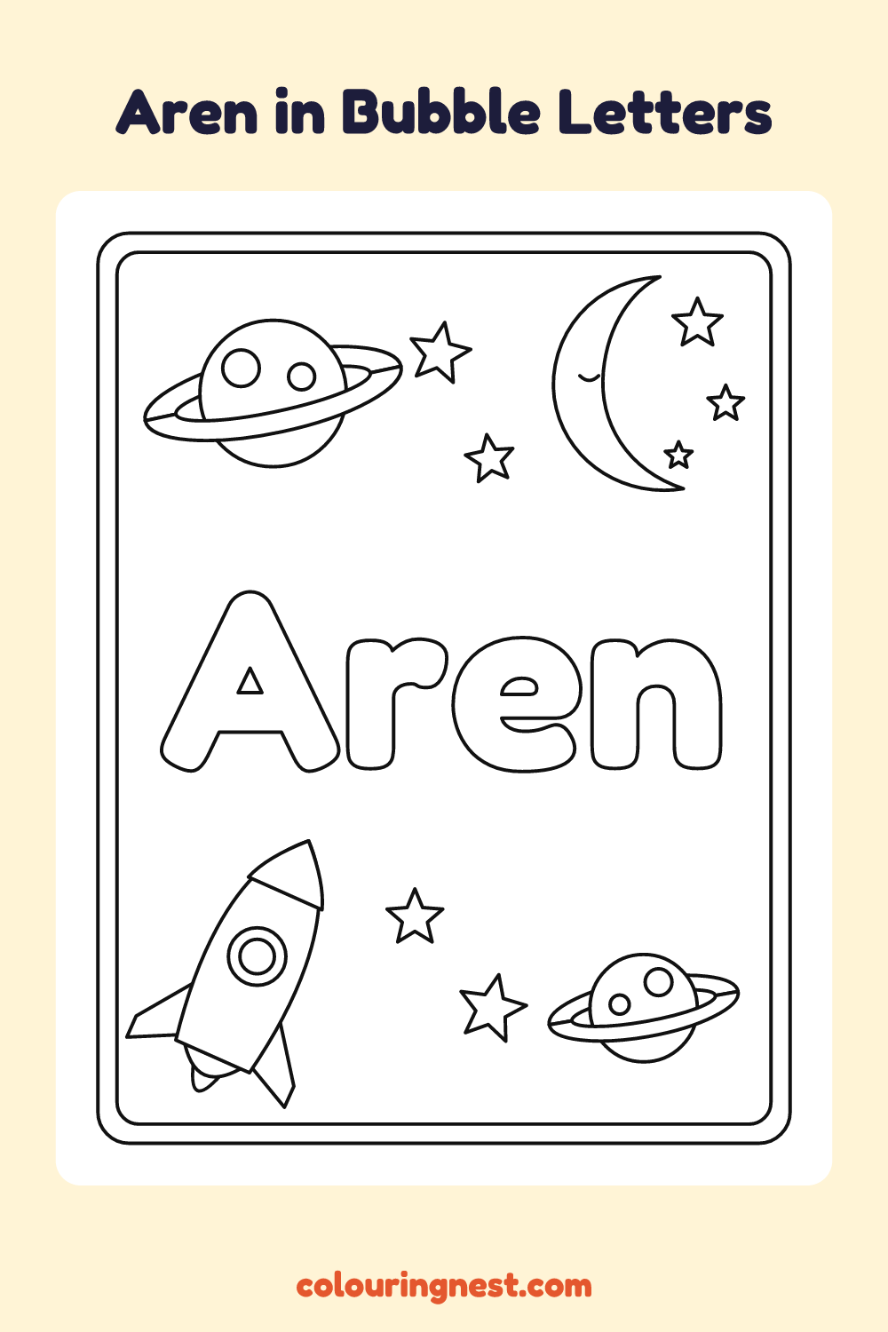 Aren in Bubble Letters coloring page: free printable black-and-white line art
