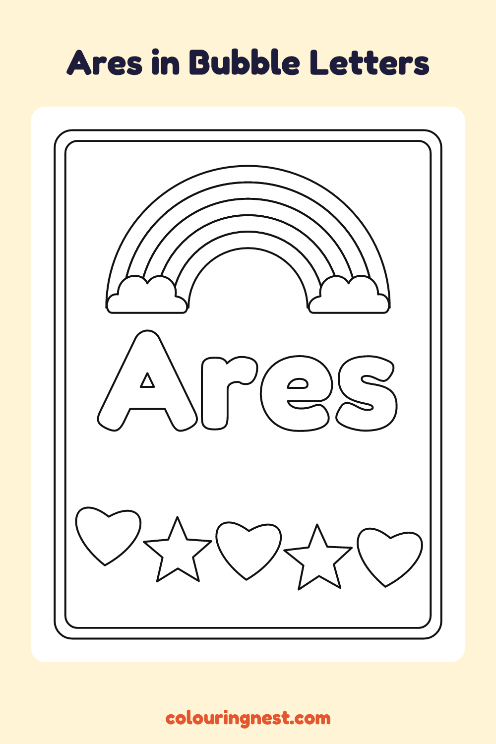 Ares in Bubble Letters coloring page: free printable black-and-white line art
