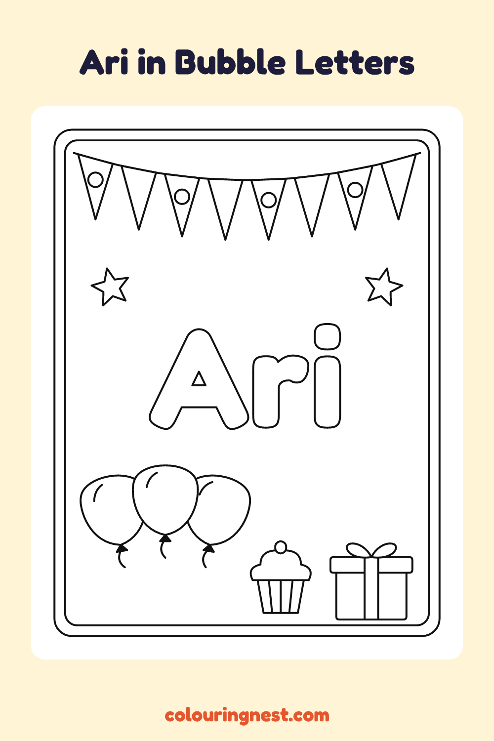 Ari in Bubble Letters coloring page: free printable black-and-white line art