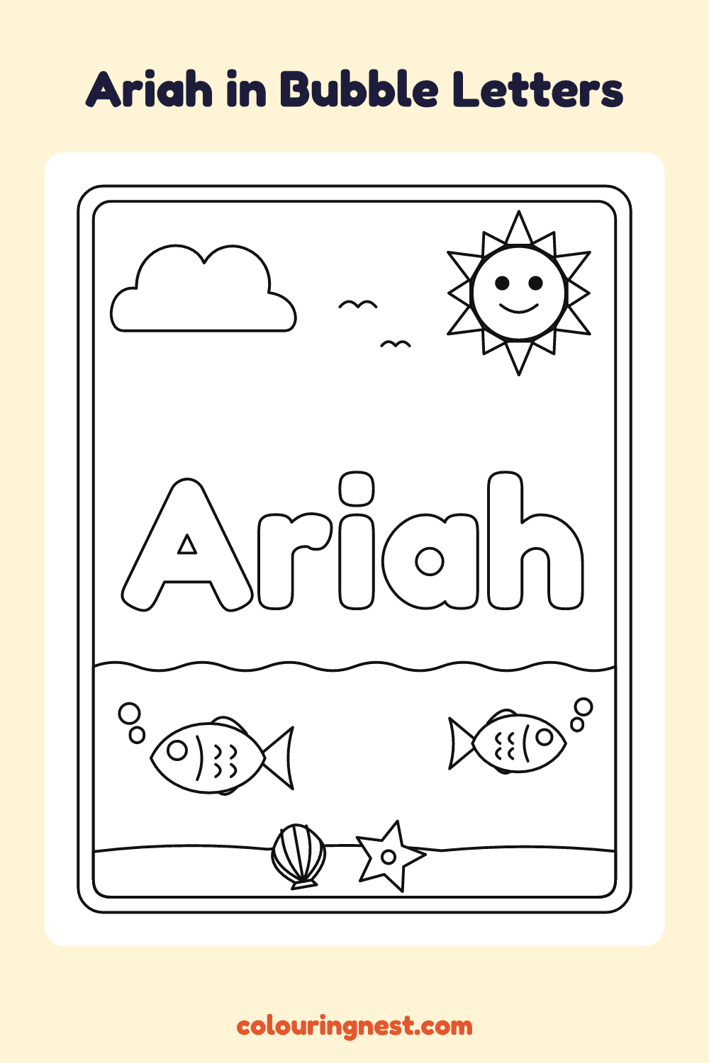 Ariah in Bubble Letters coloring page: free printable black-and-white line art