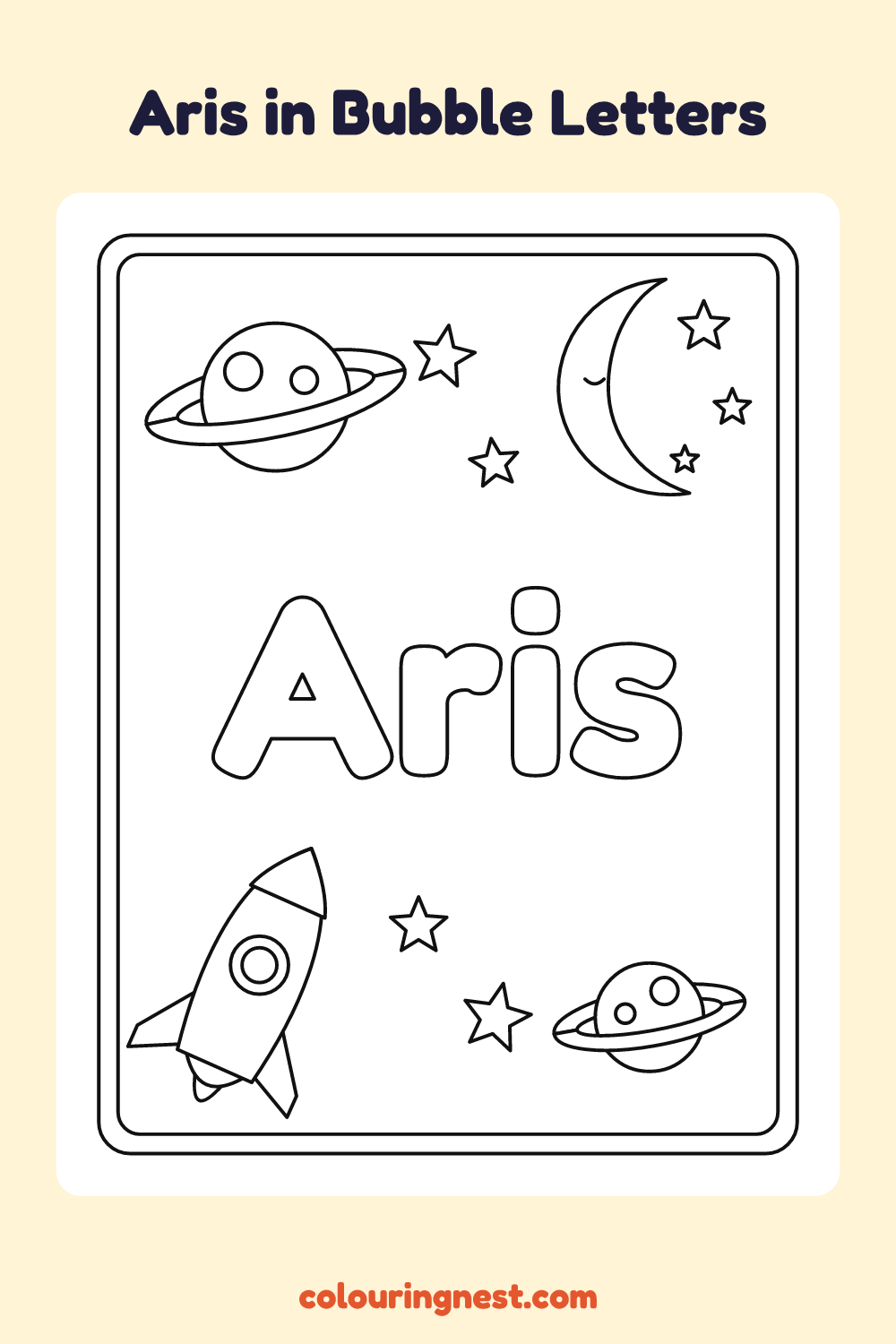 Aris in Bubble Letters coloring page: free printable black-and-white line art