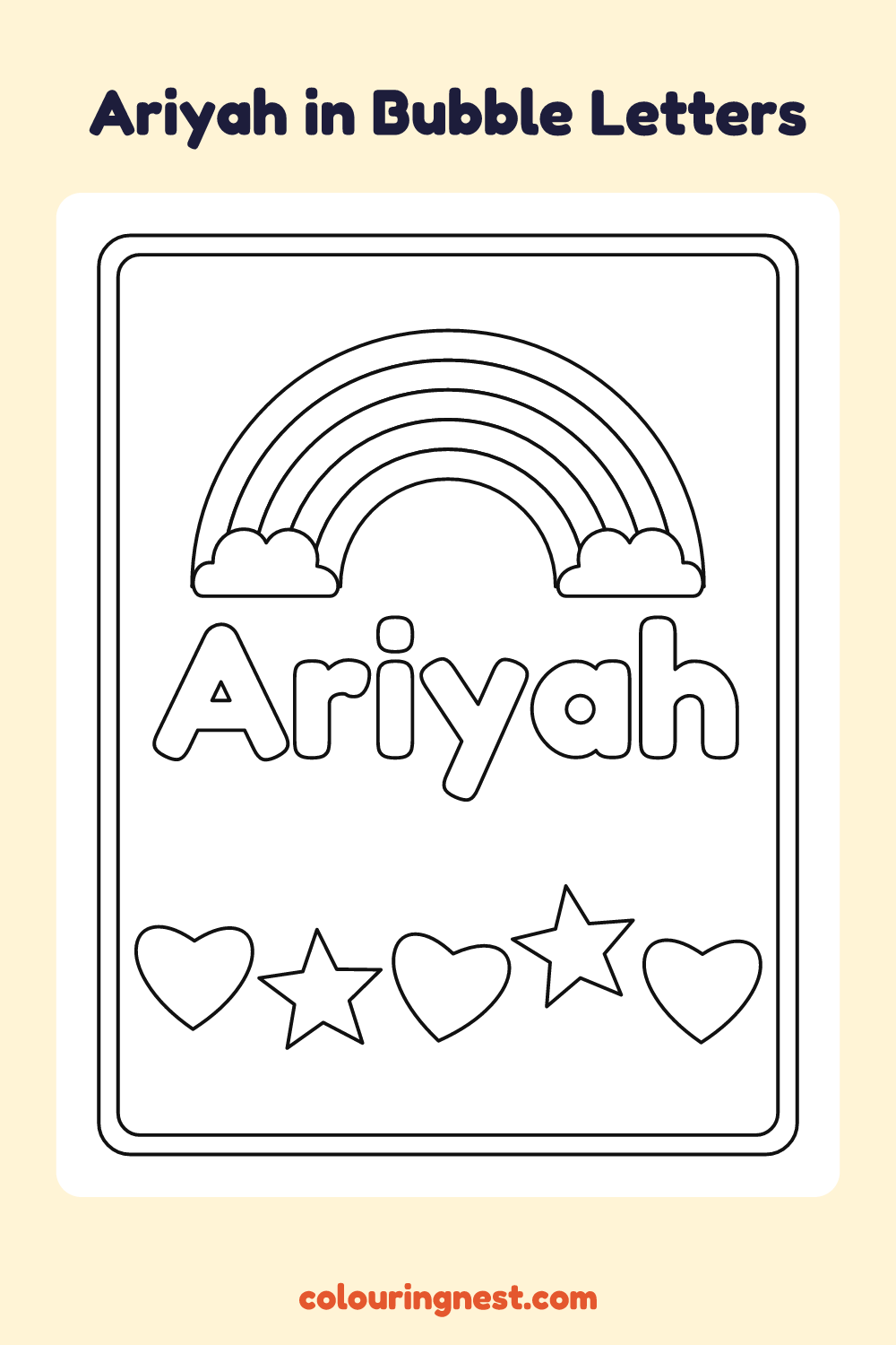 Ariyah in Bubble Letters coloring page: free printable black-and-white line art