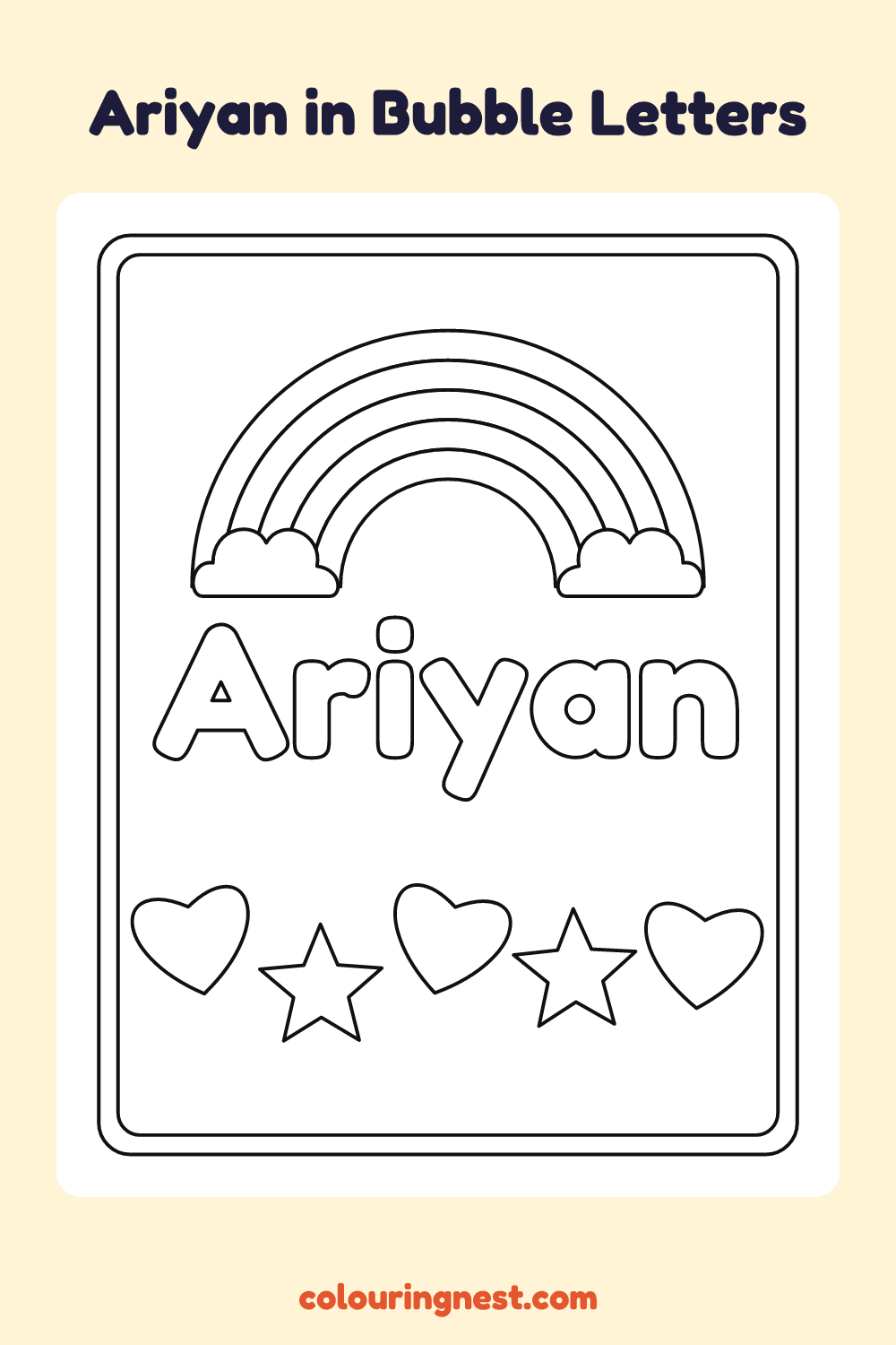 Ariyan in Bubble Letters coloring page: free printable black-and-white line art