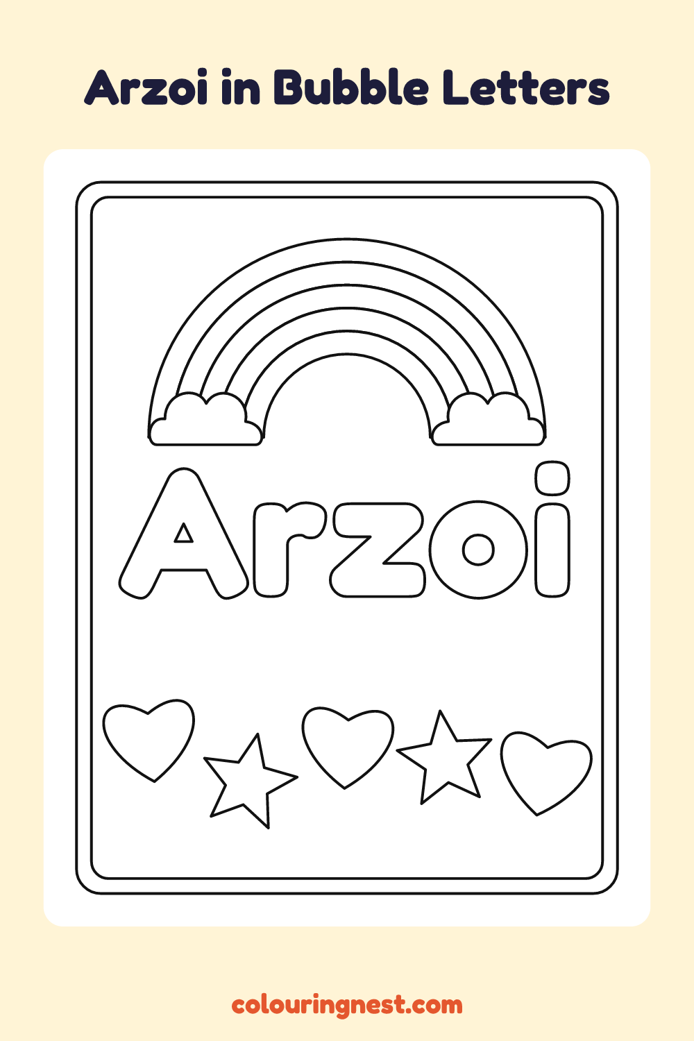 Arzoi in Bubble Letters coloring page: free printable black-and-white line art
