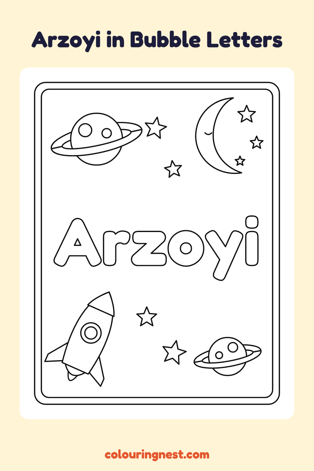 Arzoyi in Bubble Letters coloring page: free printable black-and-white line art