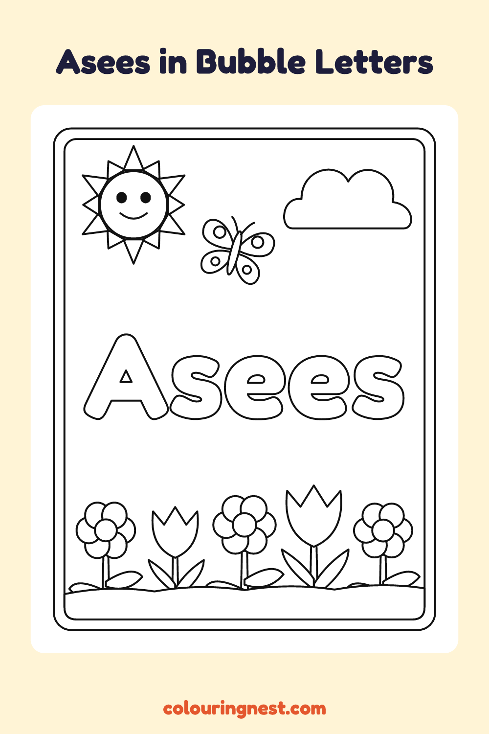 Asees in Bubble Letters coloring page: free printable black-and-white line art