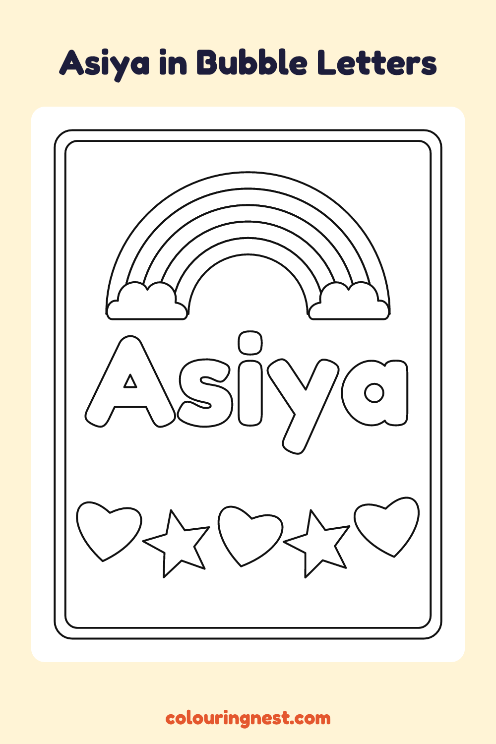 Asiya in Bubble Letters coloring page: free printable black-and-white line art