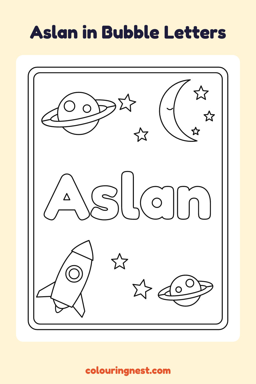 Aslan in Bubble Letters coloring page: free printable black-and-white line art