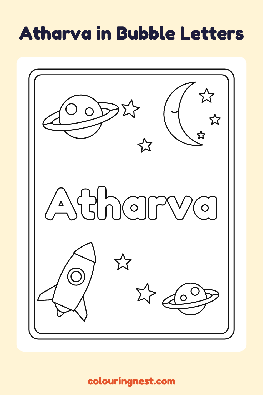 Atharva in Bubble Letters coloring page: free printable black-and-white line art
