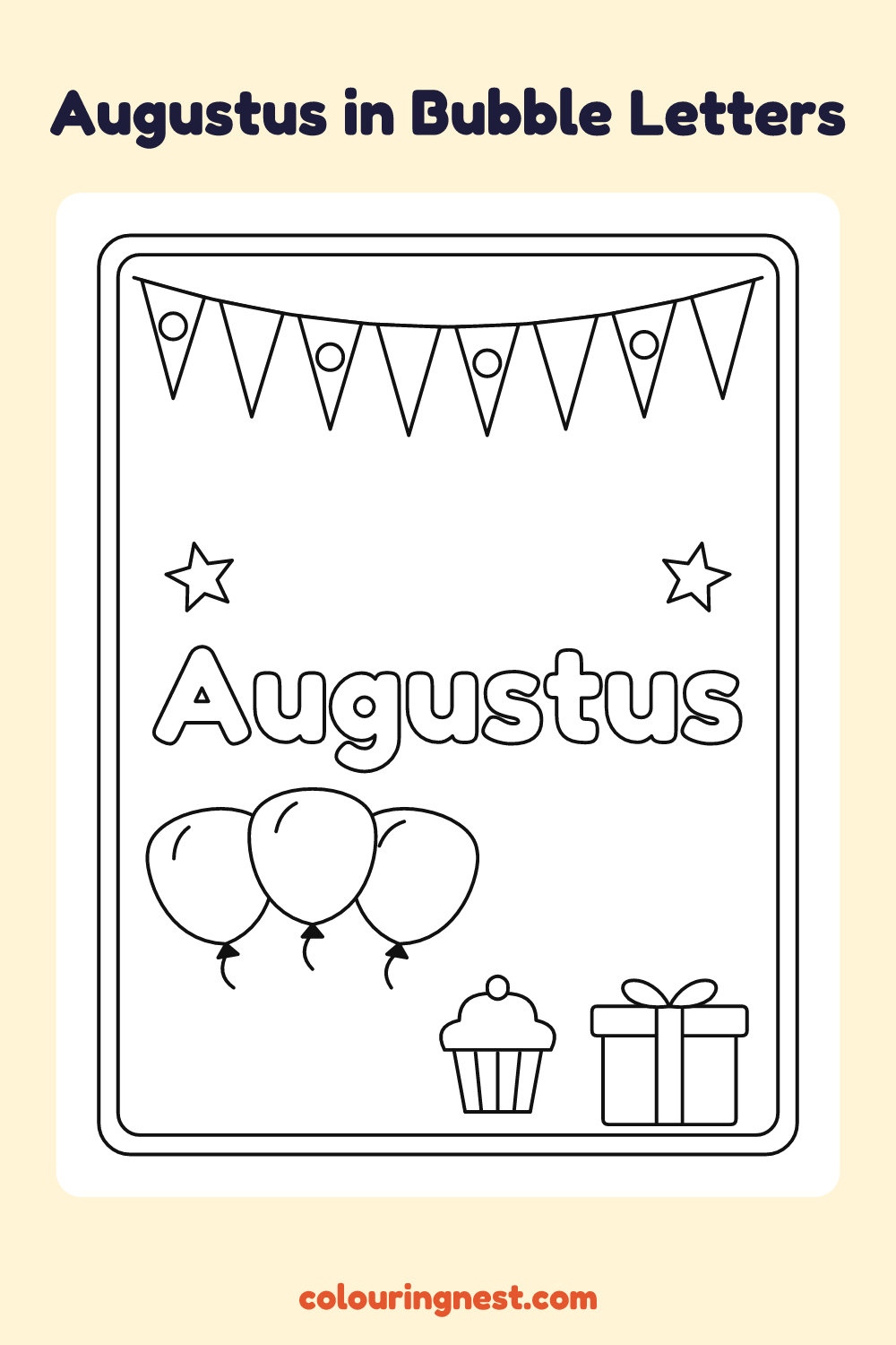 Augustus in Bubble Letters coloring page: free printable black-and-white line art