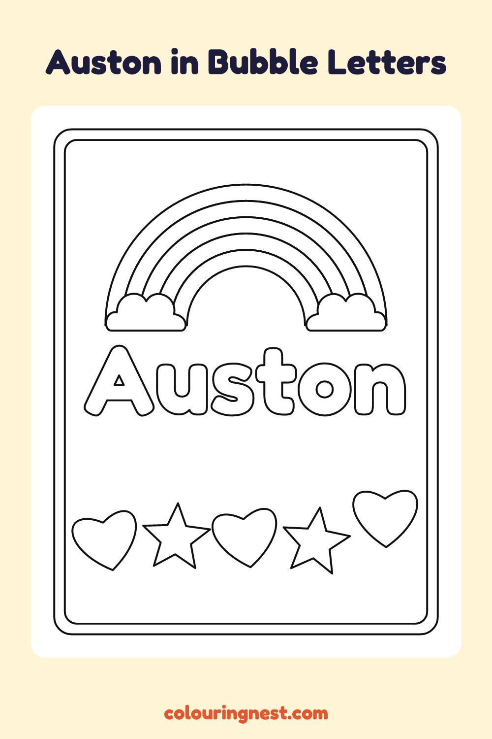 Auston in Bubble Letters coloring page: free printable black-and-white line art