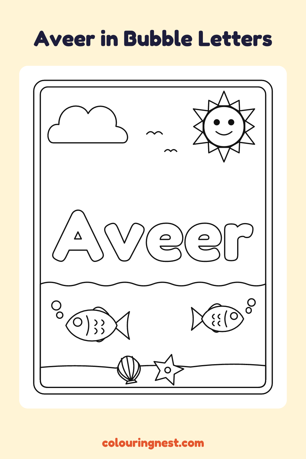 Aveer in Bubble Letters coloring page: free printable black-and-white line art