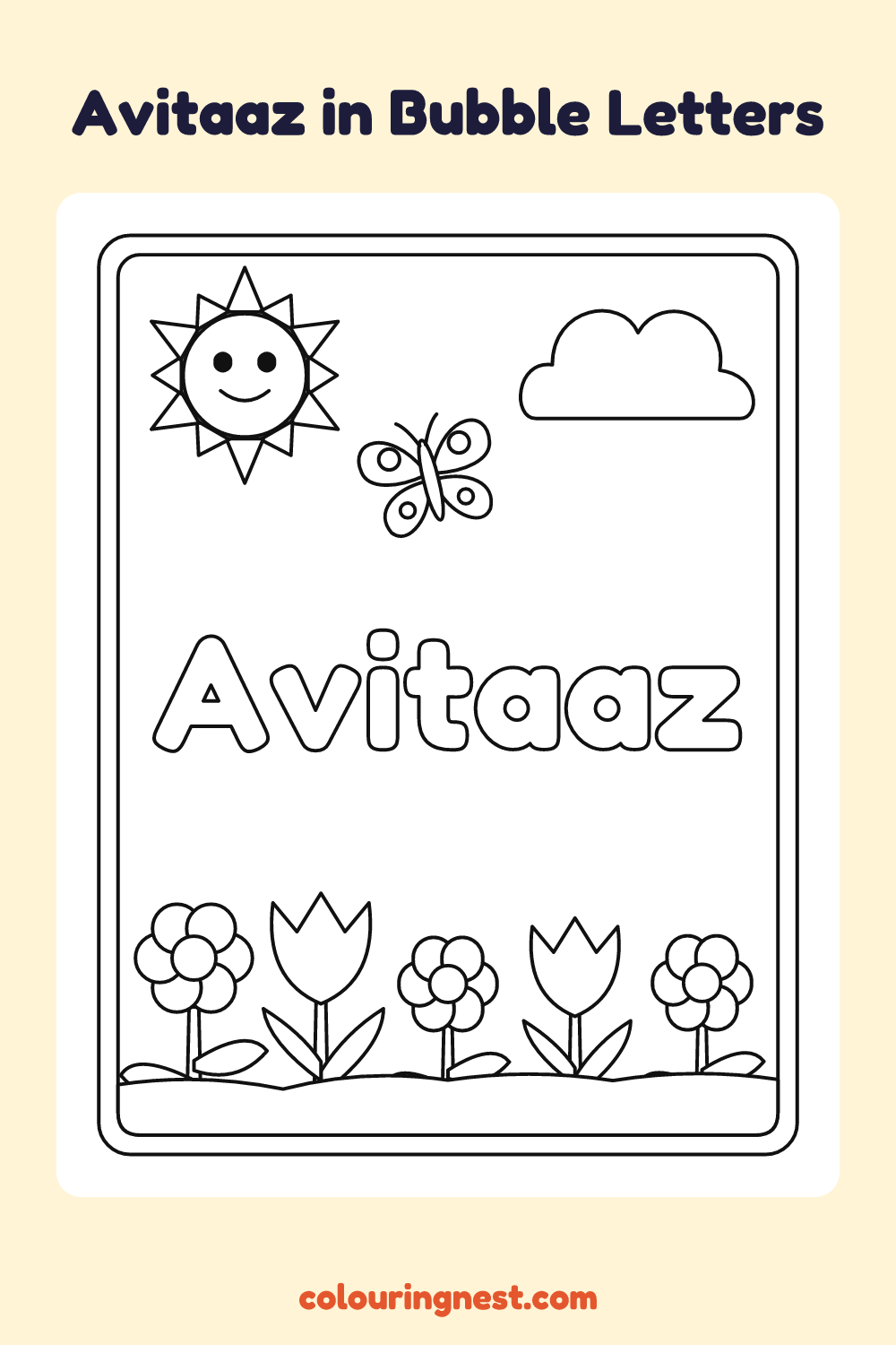 Avitaaz in Bubble Letters coloring page: free printable black-and-white line art