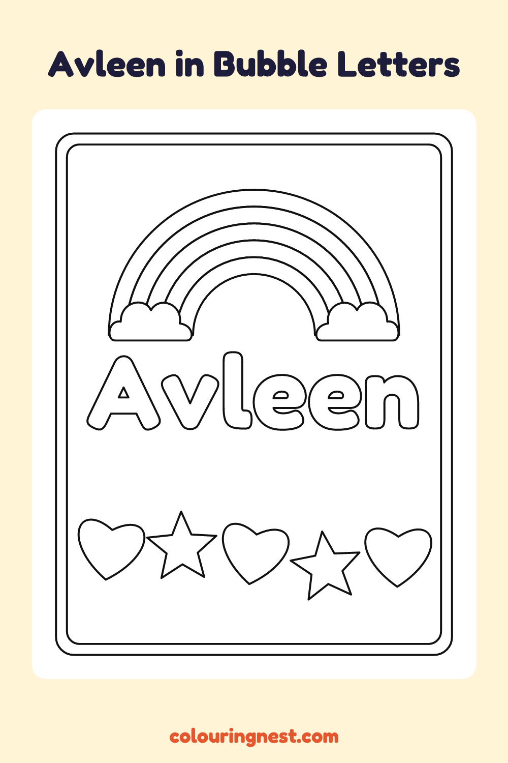 Avleen in Bubble Letters coloring page: free printable black-and-white line art