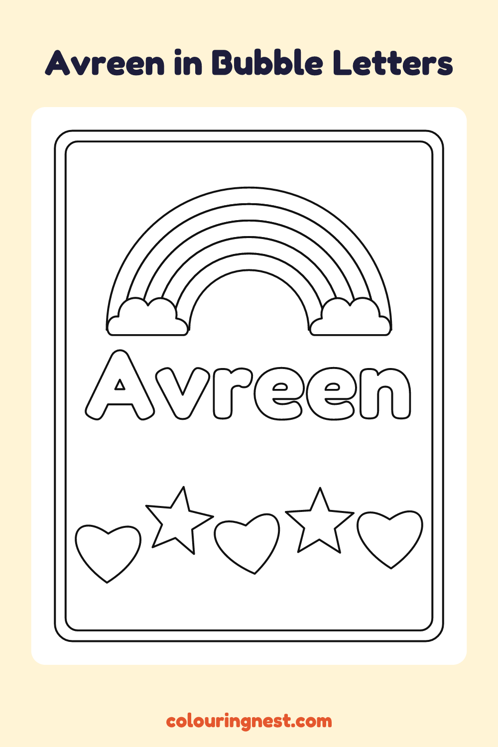 Avreen in Bubble Letters coloring page: free printable black-and-white line art