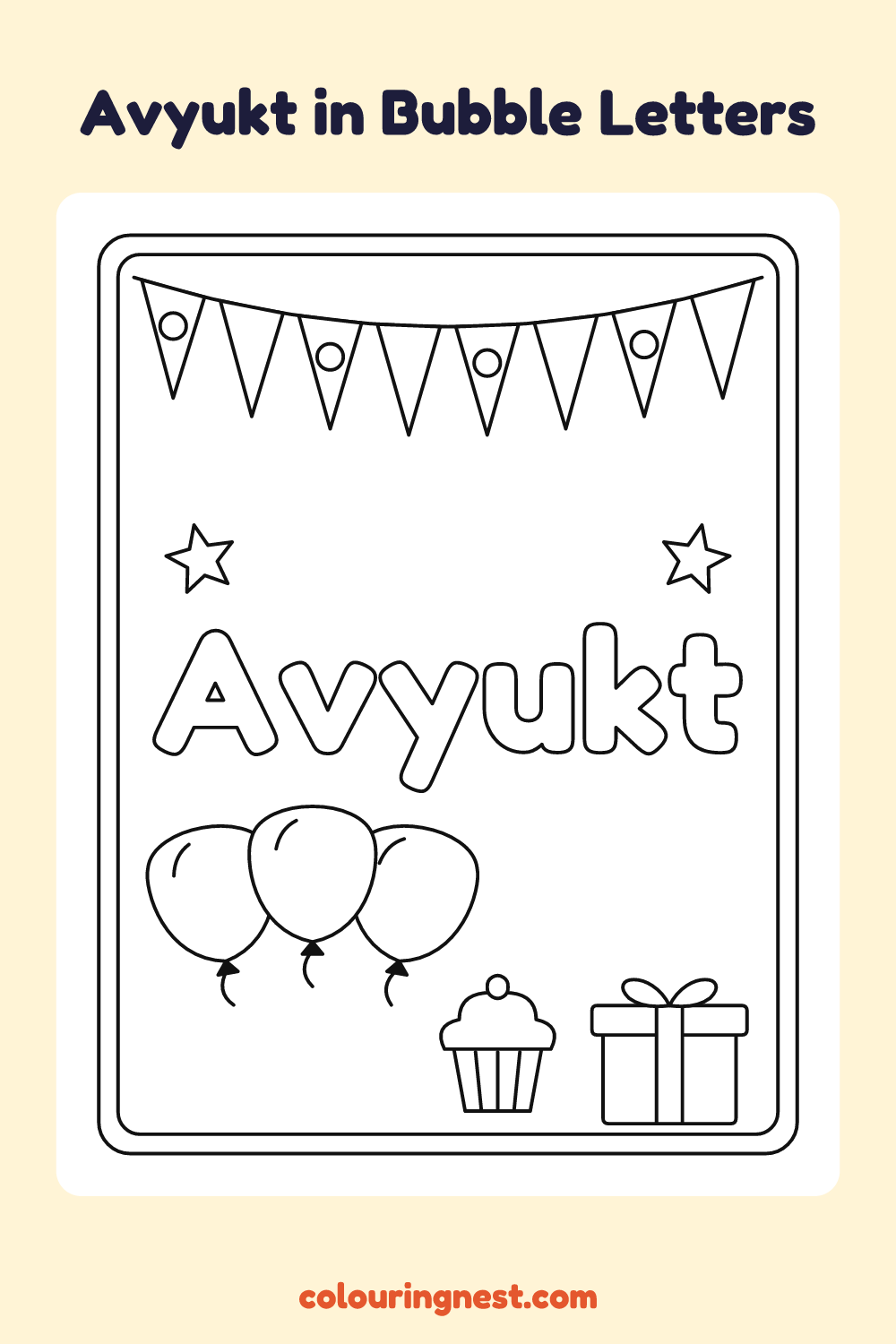 Avyukt in Bubble Letters coloring page: free printable black-and-white line art