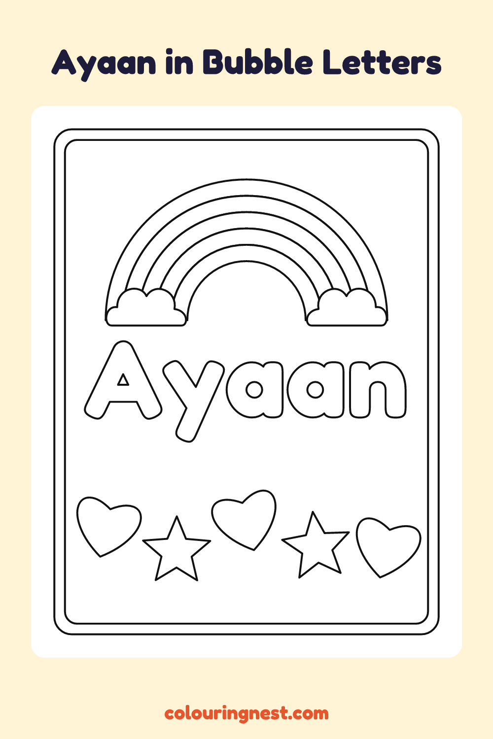Ayaan in Bubble Letters coloring page: free printable black-and-white line art