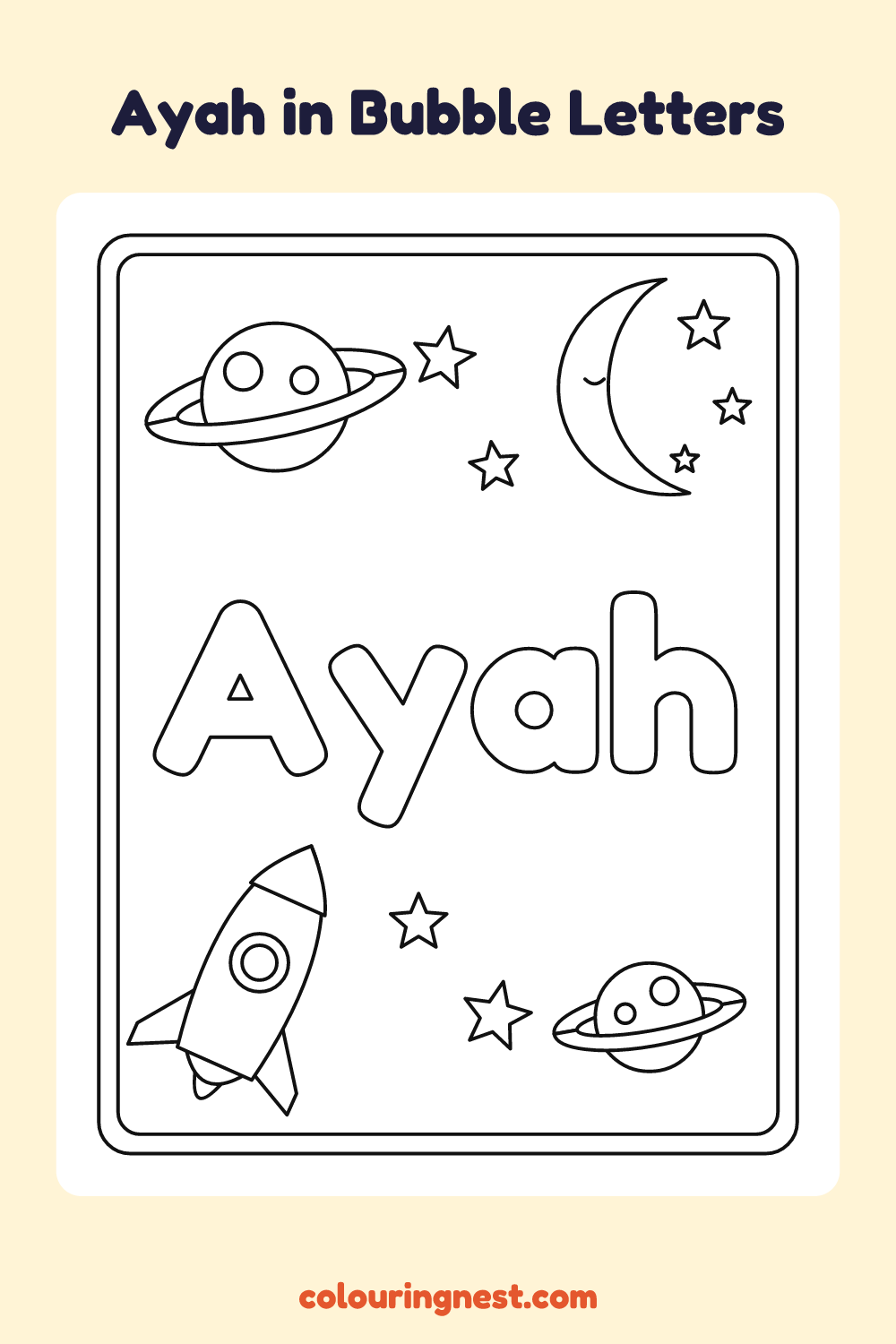 Ayah in Bubble Letters coloring page: free printable black-and-white line art