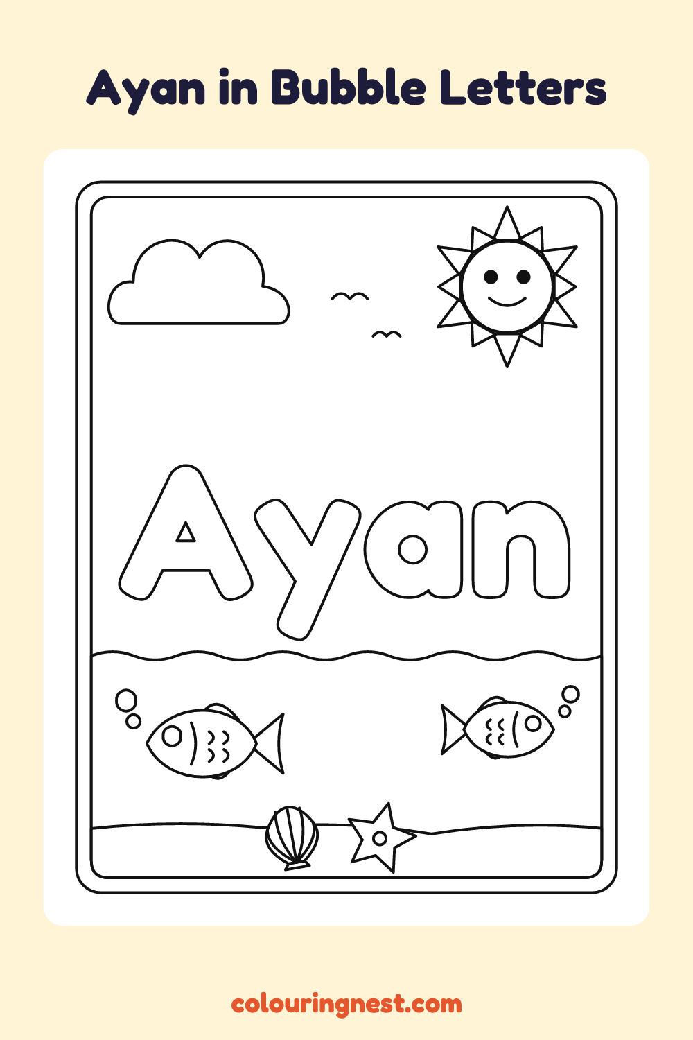 Ayan in Bubble Letters coloring page: free printable black-and-white line art