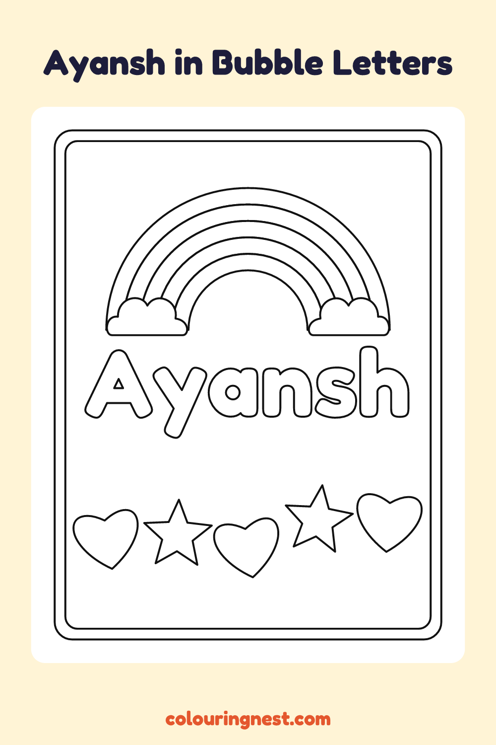 Ayansh in Bubble Letters coloring page: free printable black-and-white line art