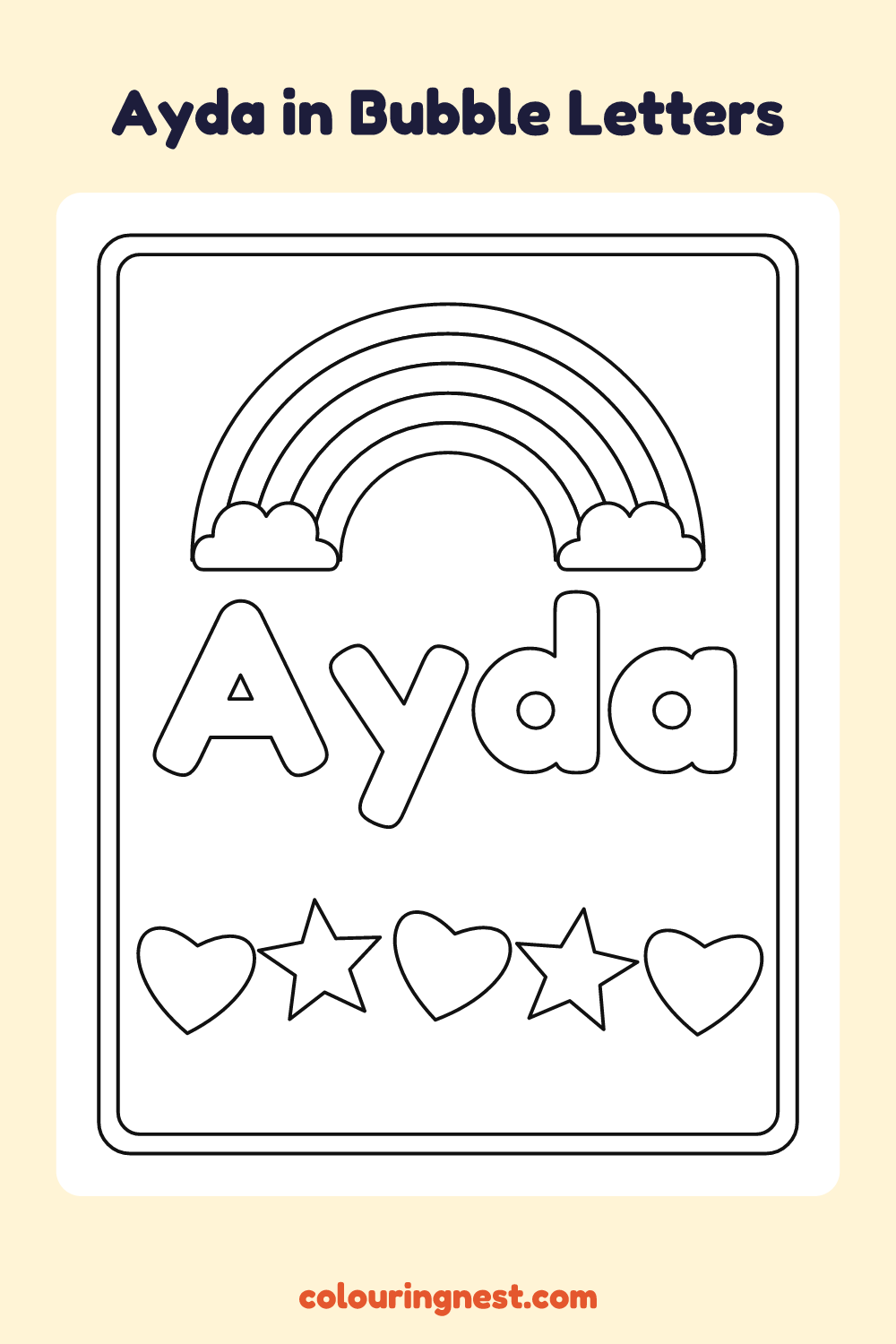 Ayda in Bubble Letters coloring page: free printable black-and-white line art
