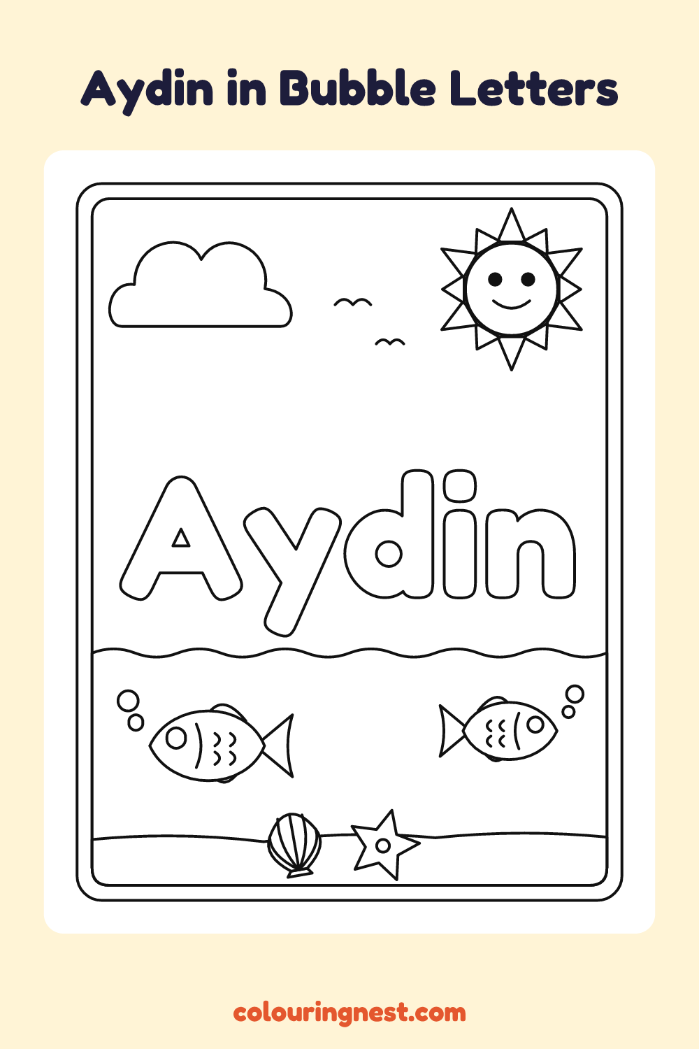 Aydin in Bubble Letters coloring page: free printable black-and-white line art