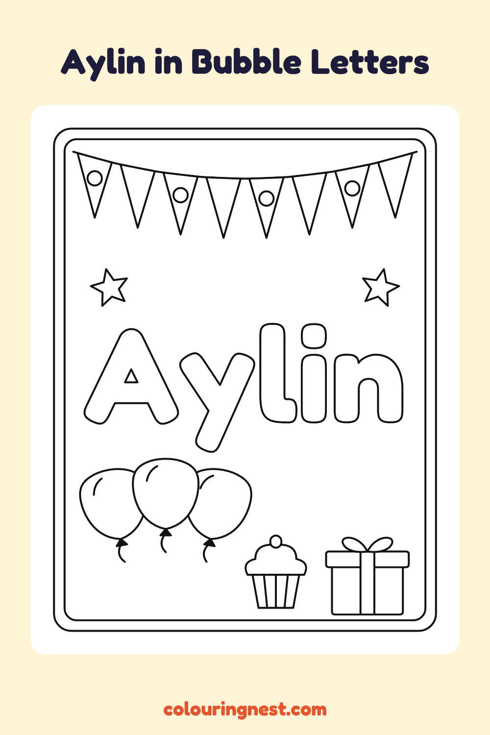 Aylin in Bubble Letters coloring page: free printable black-and-white line art