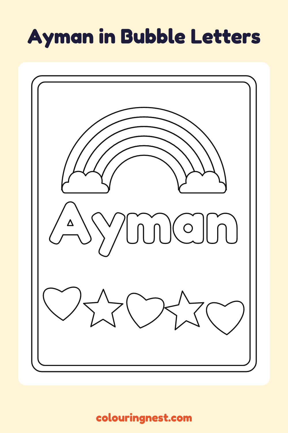 Ayman in Bubble Letters coloring page: free printable black-and-white line art