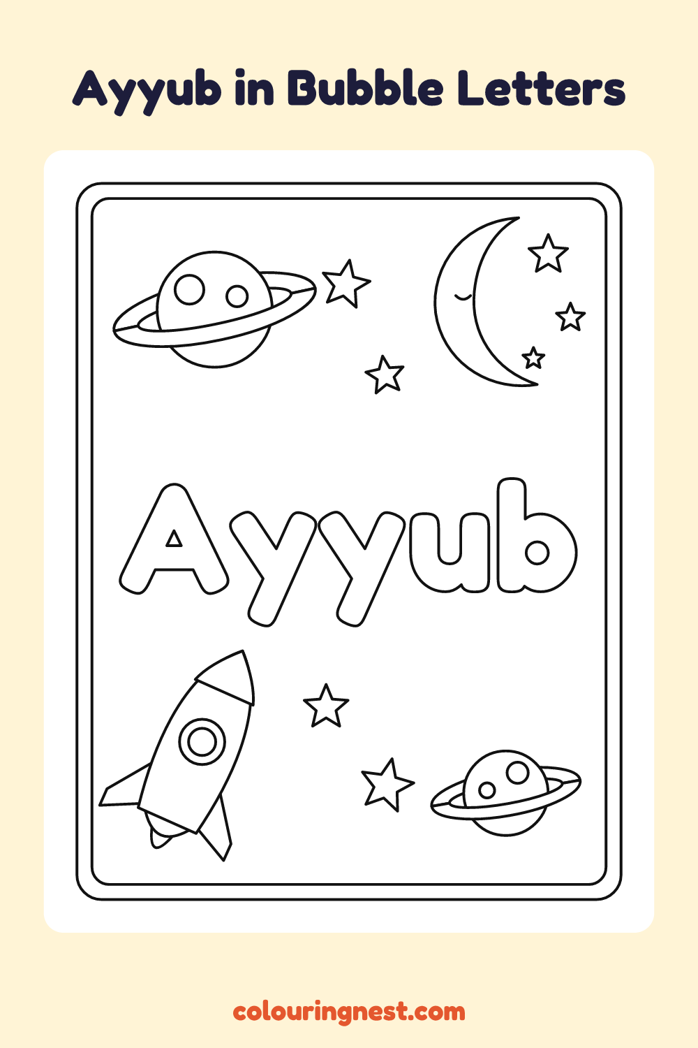 Ayyub in Bubble Letters coloring page: free printable black-and-white line art