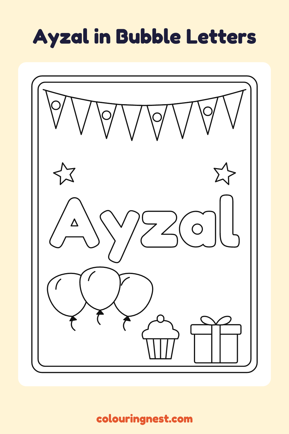 Ayzal in Bubble Letters coloring page: free printable black-and-white line art