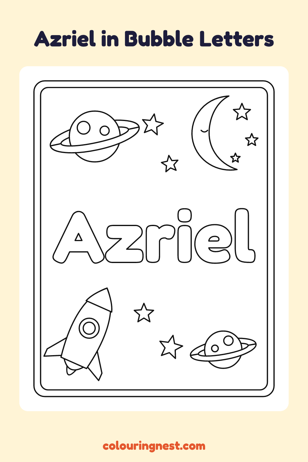 Azriel in Bubble Letters coloring page: free printable black-and-white line art