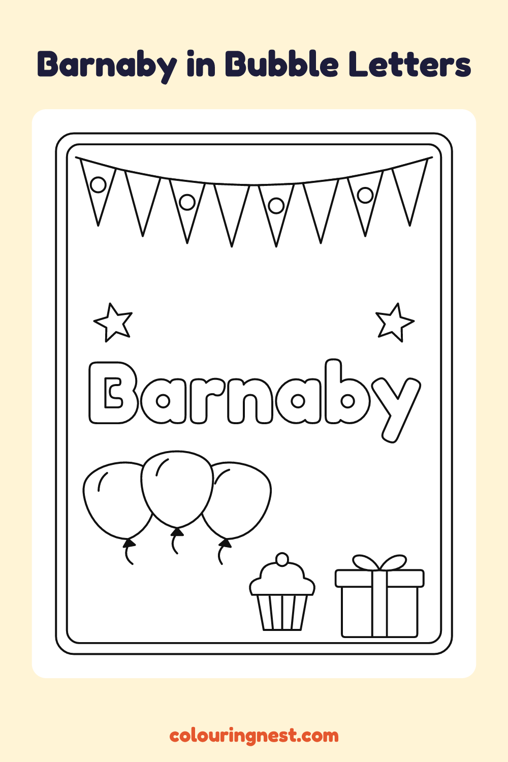 Barnaby in Bubble Letters coloring page: free printable black-and-white line art