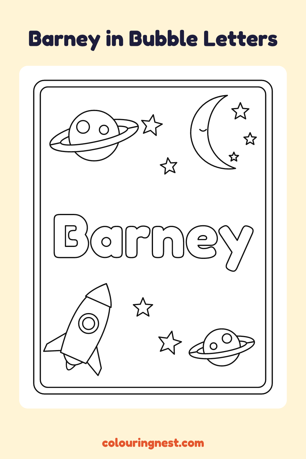 Barney in Bubble Letters coloring page: free printable black-and-white line art