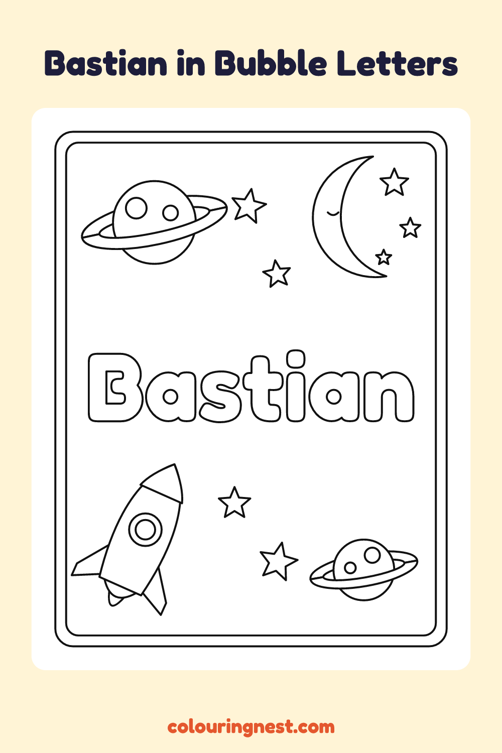 Bastian in Bubble Letters coloring page: free printable black-and-white line art
