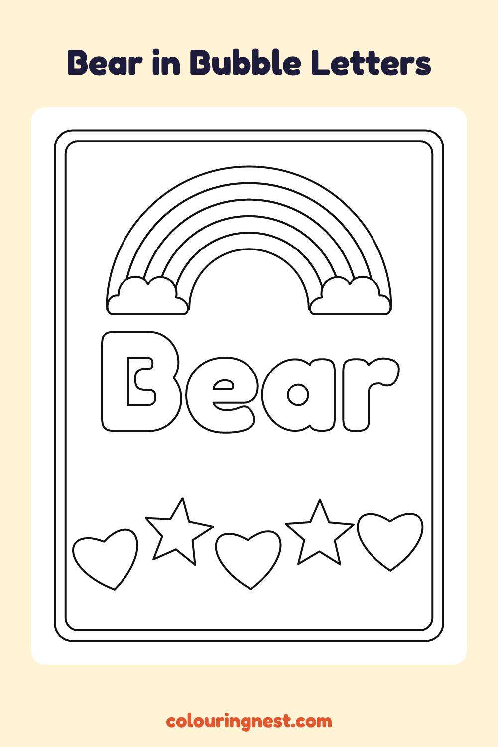 Bear in Bubble Letters coloring page: free printable black-and-white line art