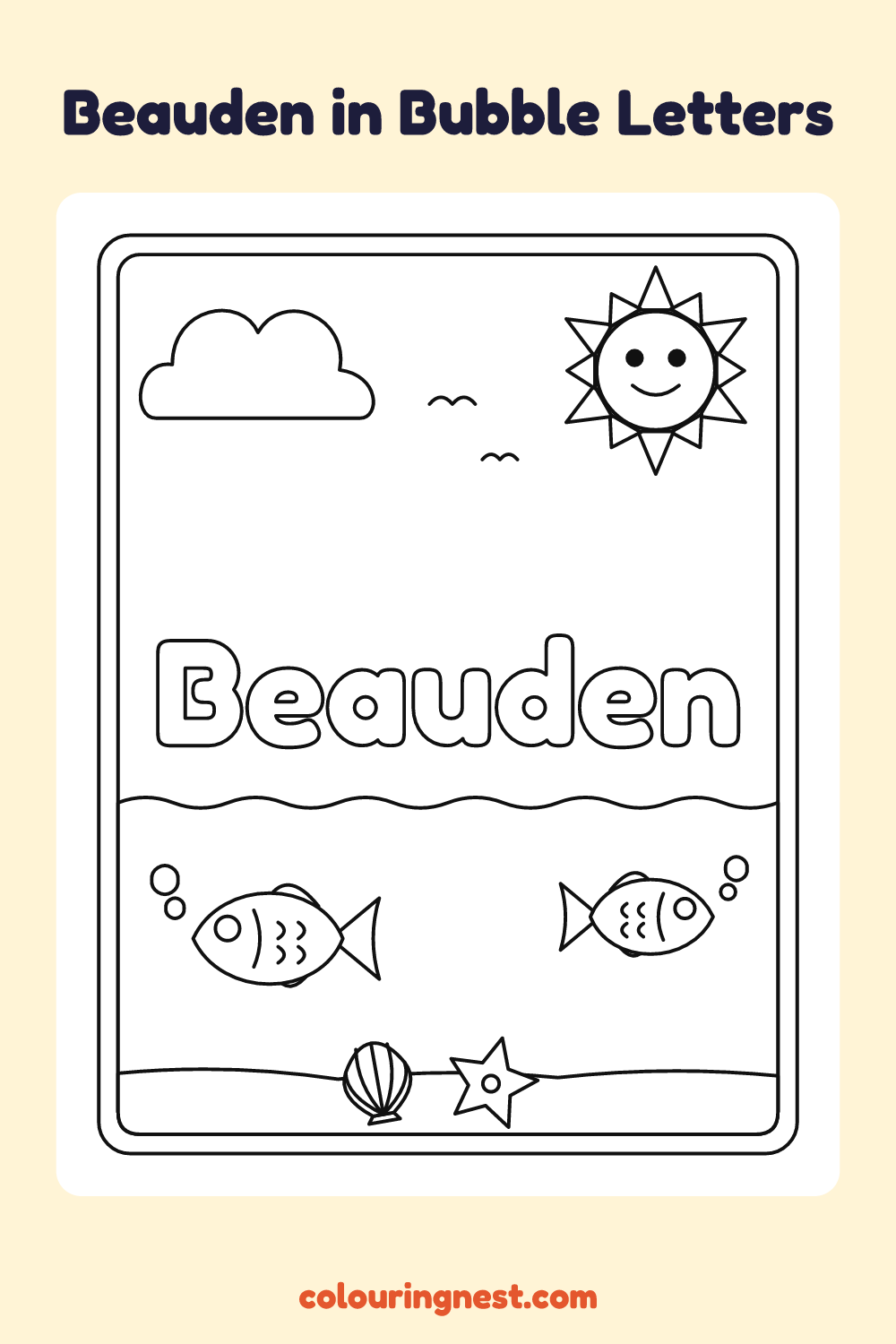 Beauden in Bubble Letters coloring page: free printable black-and-white line art