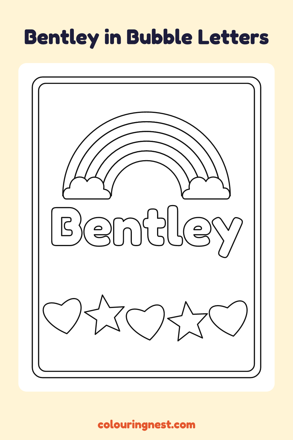 Bentley in Bubble Letters coloring page: free printable black-and-white line art
