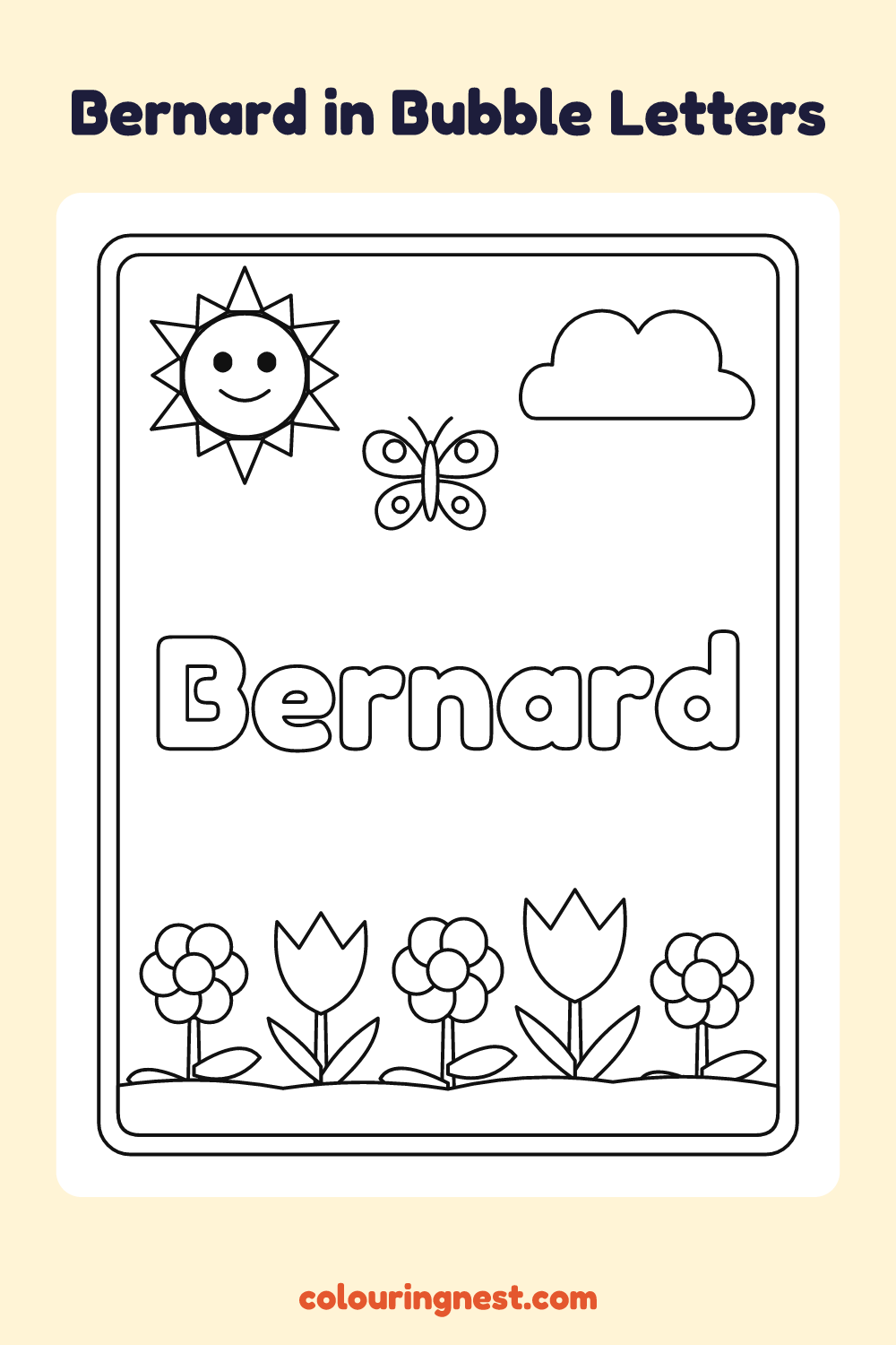 Bernard in Bubble Letters coloring page: free printable black-and-white line art
